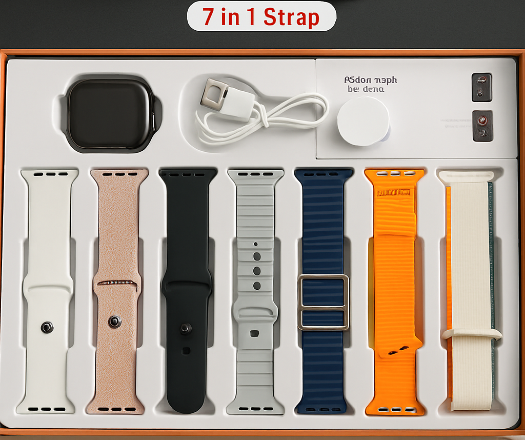 S10 Pro Max Smartwatch with 7 Interchangeable Straps – Multi-Function Touchscreen, Wireless Charging, Premium Quality