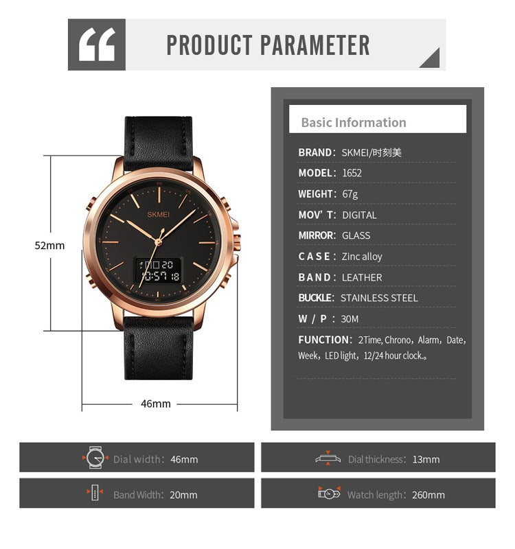 SKMEI Men's Fashion Digital Watch Analog Leather Multifunctional