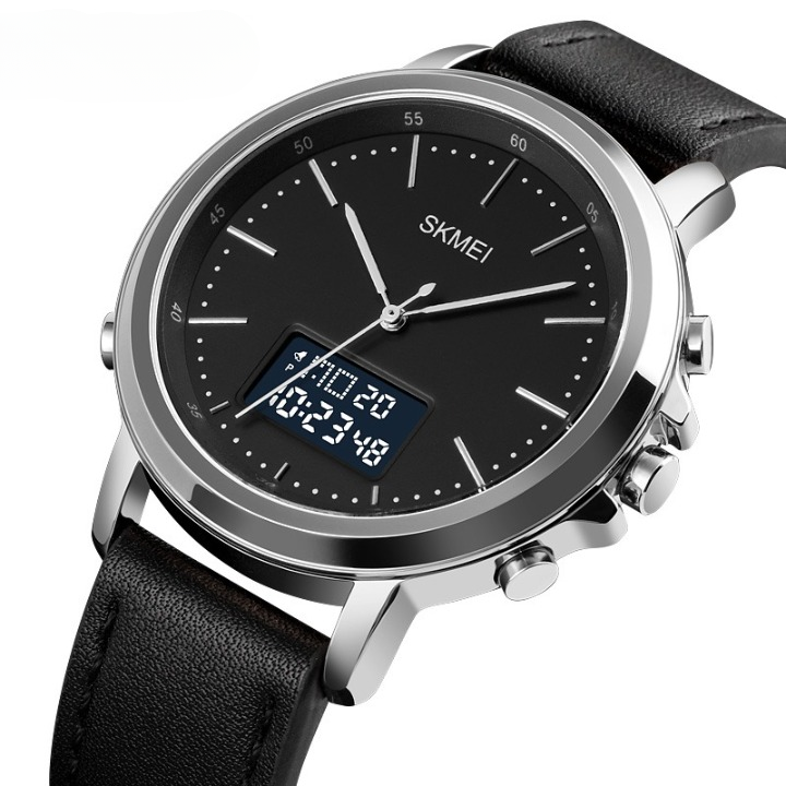 SKMEI Men's Fashion Digital Watch Analog Leather Multifunctional