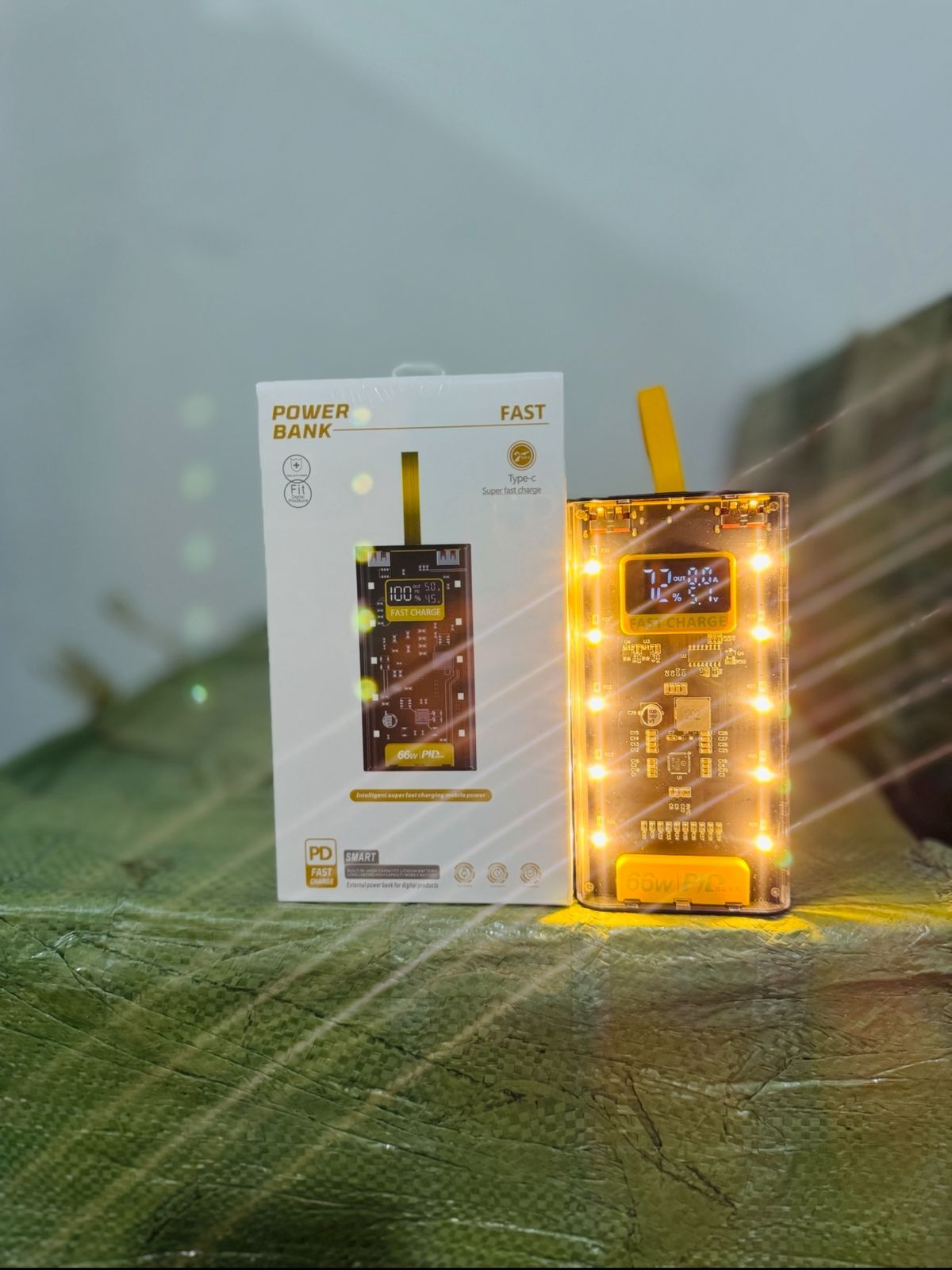 Transparent Power Bank With LED Light | Fast Charging Portable Power Bank With Dual USB Output And Smart Display (20'000mah)